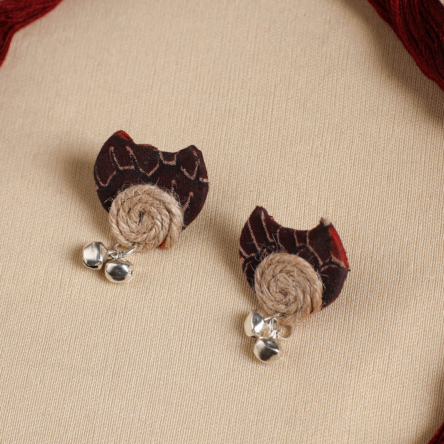 Red - handmade fabart jute necklace set 20 - handcrafted