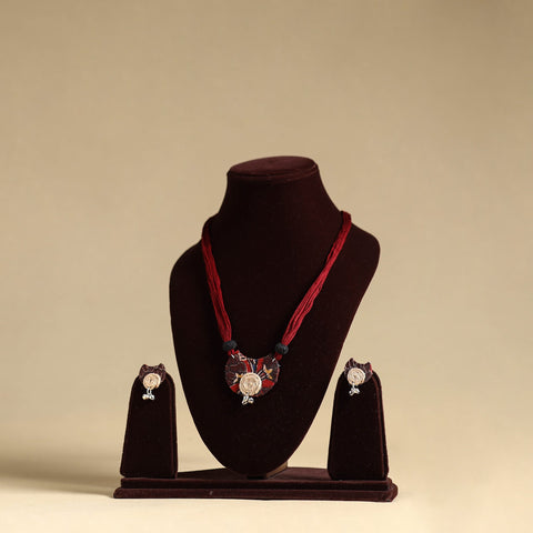 Red - handmade fabart jute necklace set 20 - handcrafted