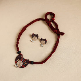 Red - handmade fabart jute necklace set 20 - handcrafted