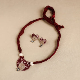 Red - handmade fabart jute necklace set 21 - handcrafted