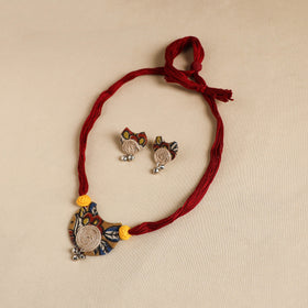 Red - handmade fabart jute necklace set 26 - handcrafted