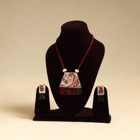 Red - handmade fabart necklace set 04 - handcrafted
