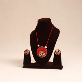 Red - handmade fabart necklace set 21 - handcrafted