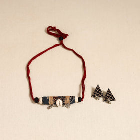 Red - handmade fabart shell necklace set 21 - handcrafted