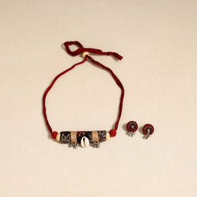 Red - handmade fabart shell necklace set 26 - handcrafted