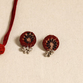 Red - handmade fabart shell necklace set 26 - handcrafted