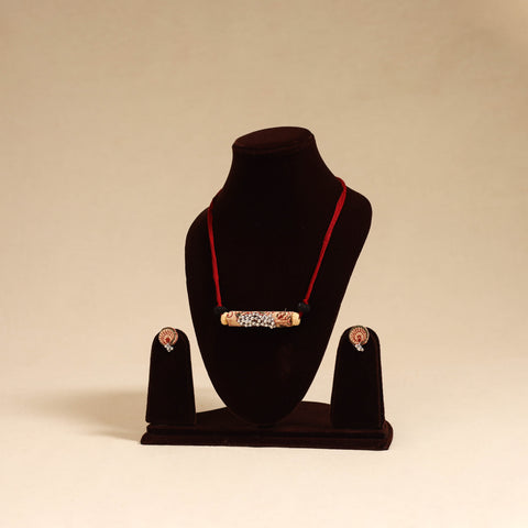 Red - handmade fabart shell necklace set 28 - handcrafted