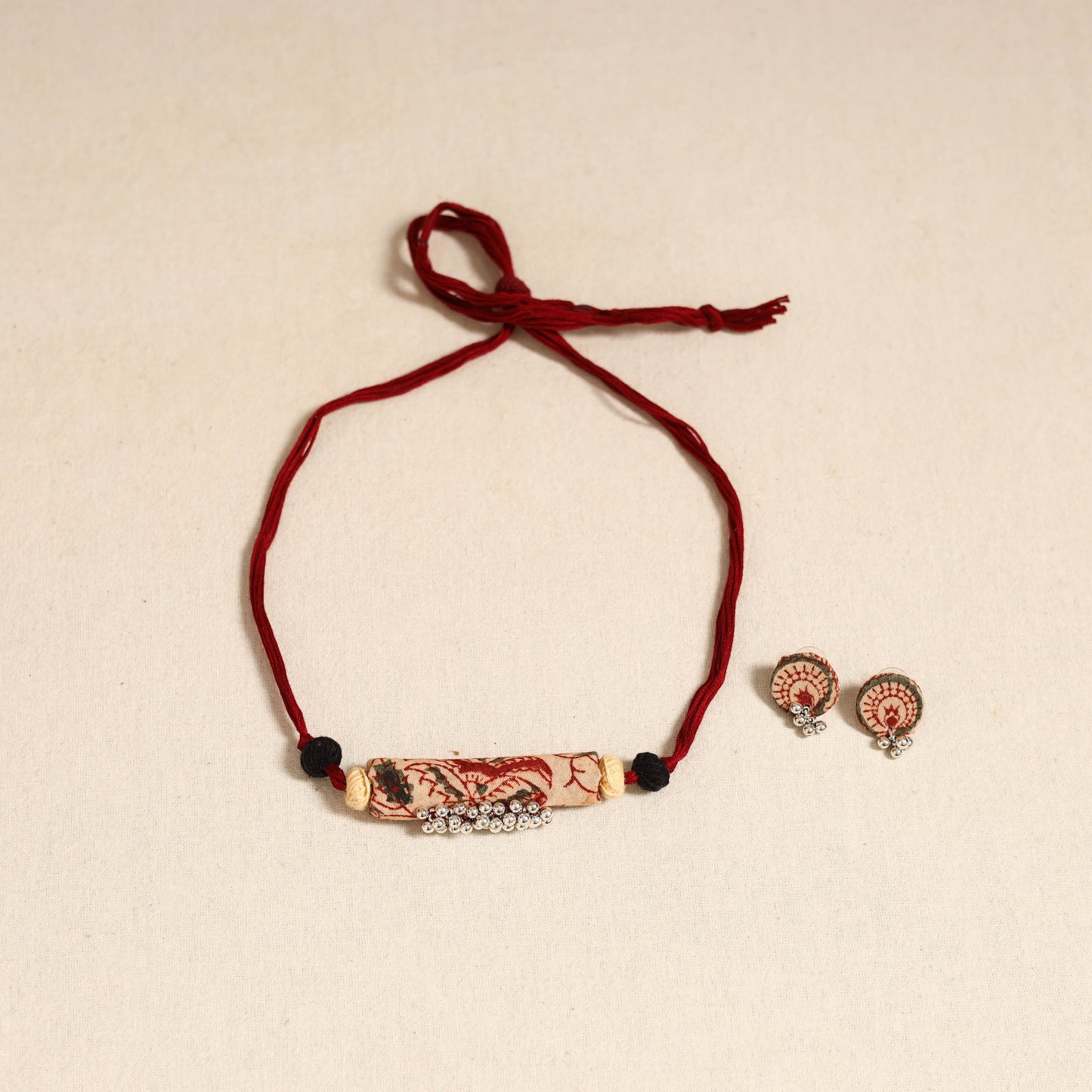 Red - handmade fabart shell necklace set 28 - handcrafted