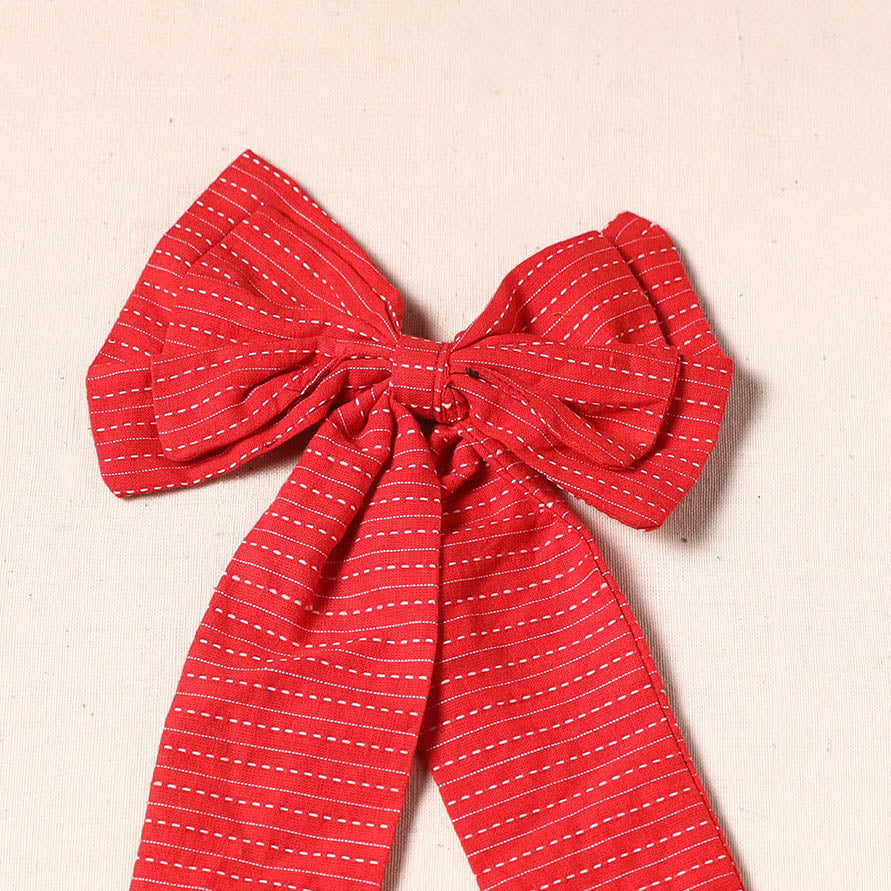 Red - handmade fabric bow hair clip 05 - handcrafted