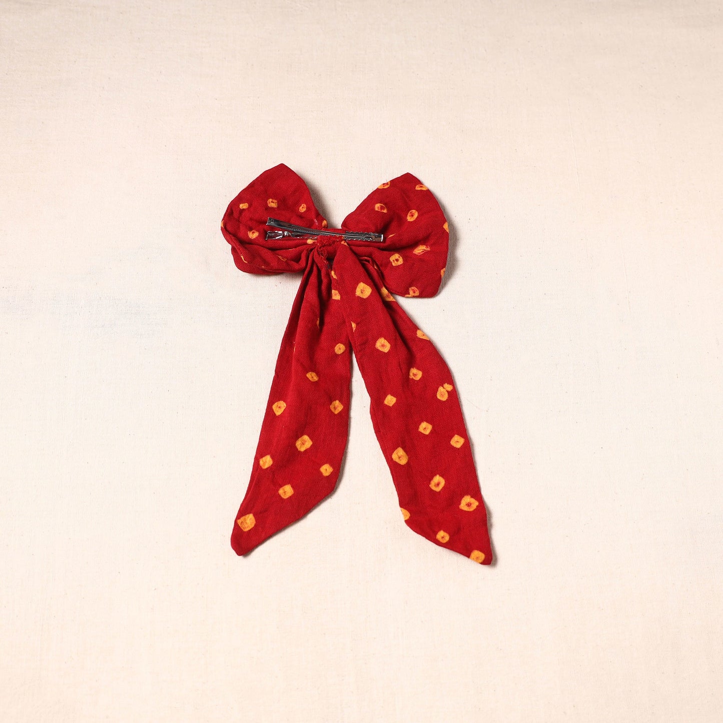 Red - handmade fabric bow hair clip 07 - handcrafted