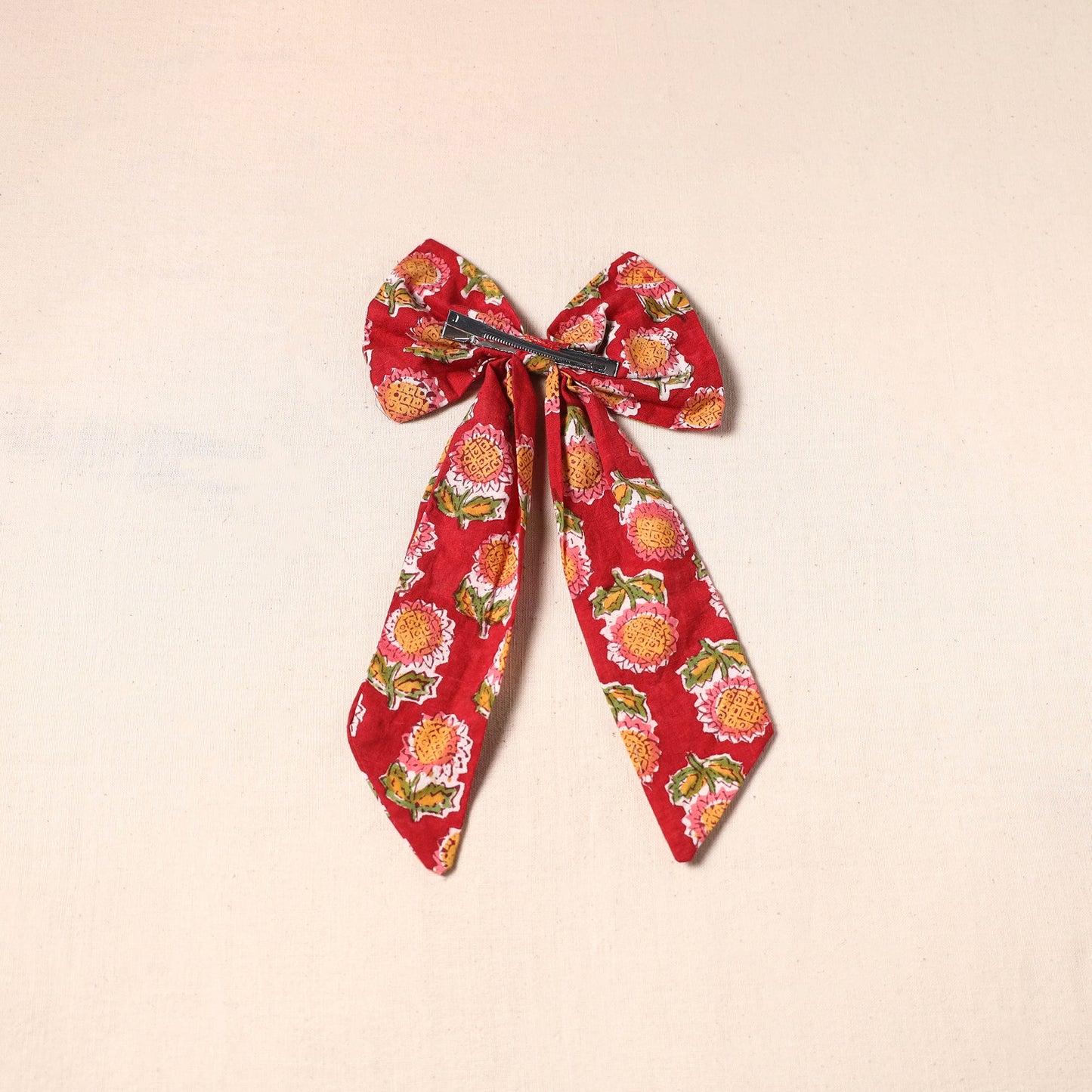 Red - handmade fabric bow hair clip 35 - handcrafted