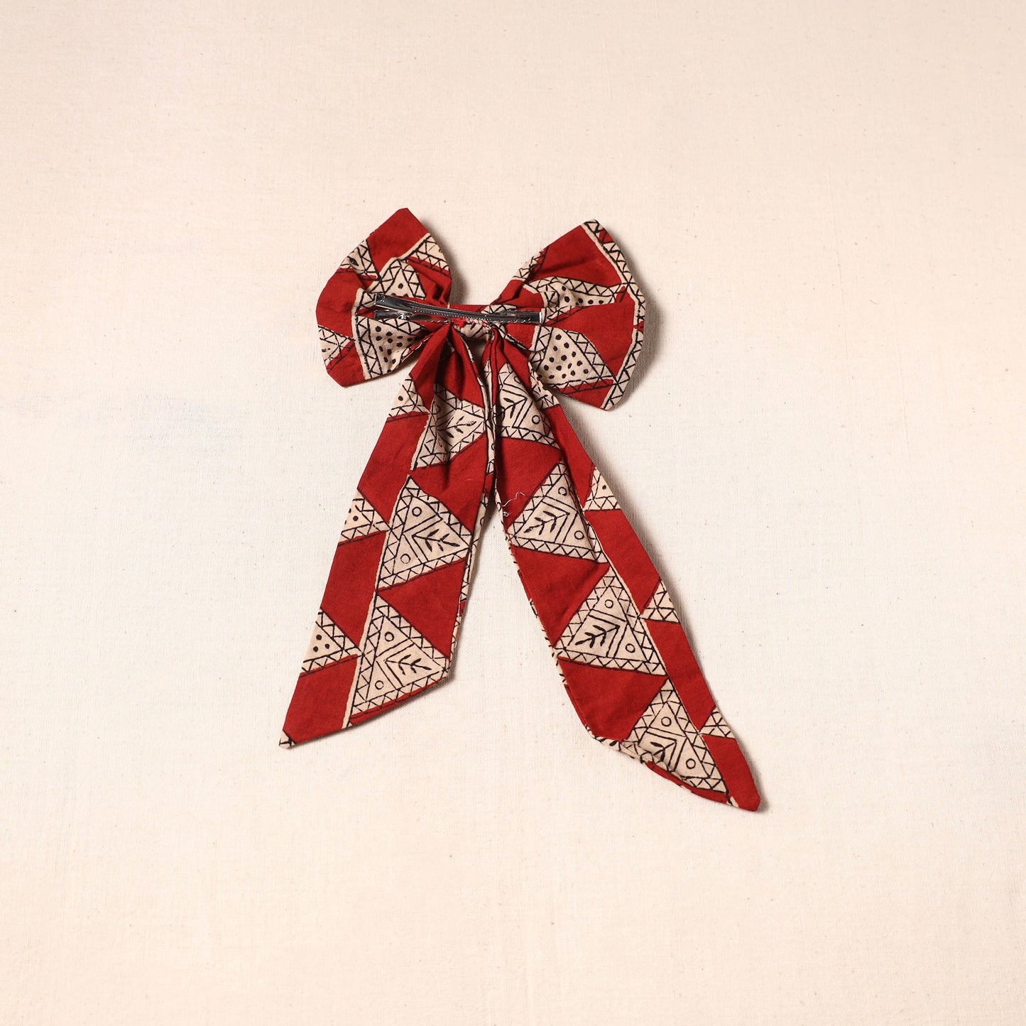 Red - handmade fabric bow hair clip 38 - handcrafted