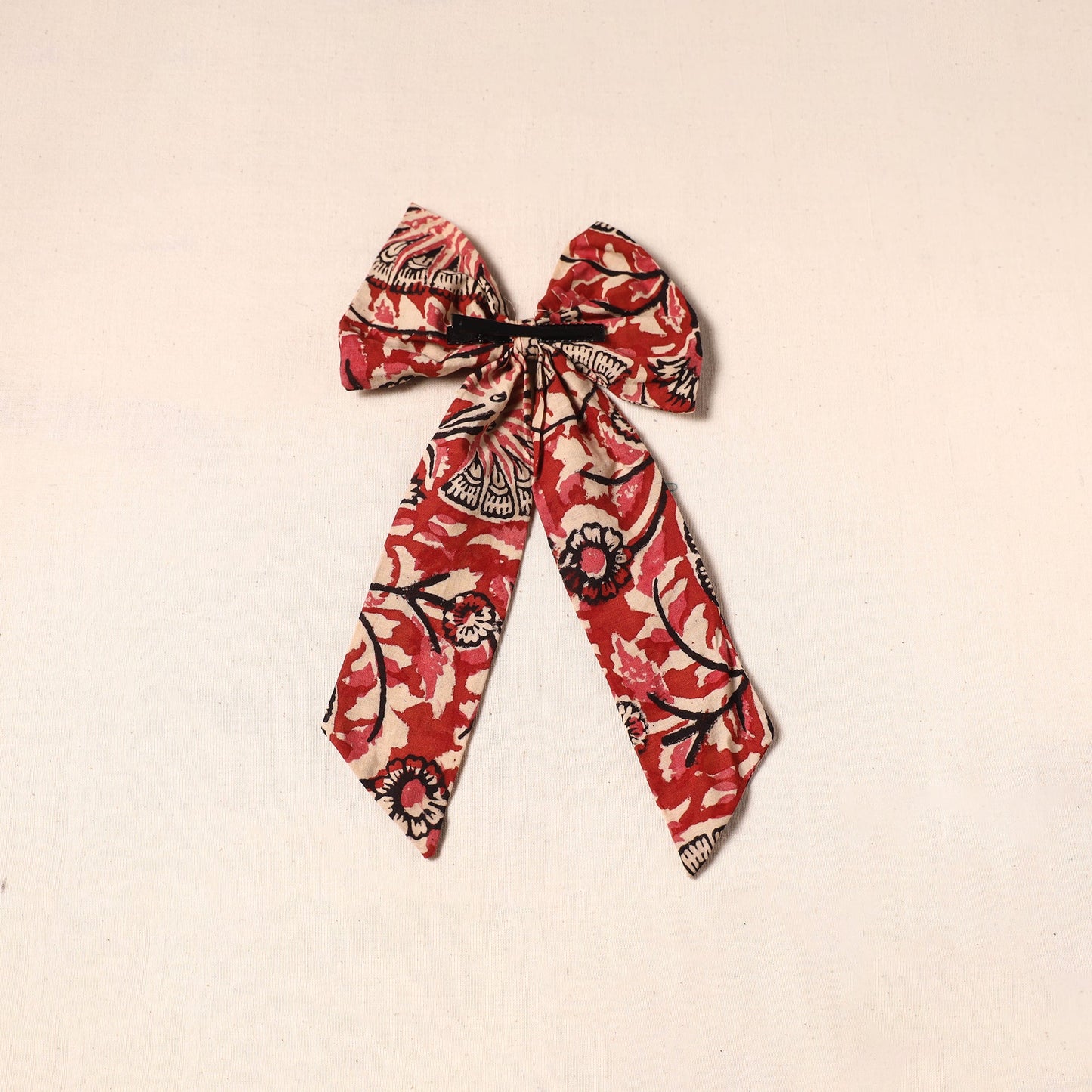 Red - handmade fabric bow hair clip 42 - handcrafted