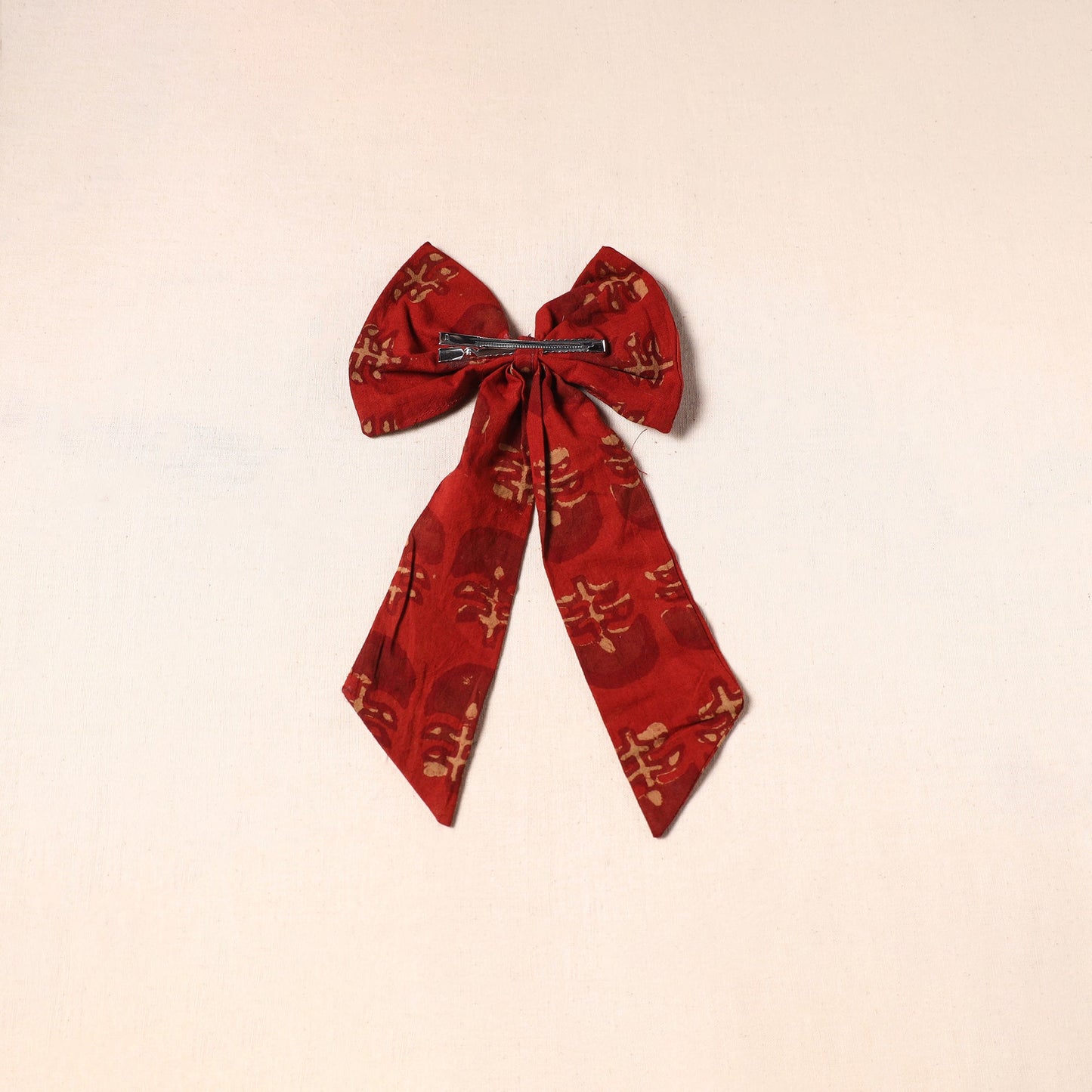 Red - handmade fabric bow hair clip 47 - handcrafted