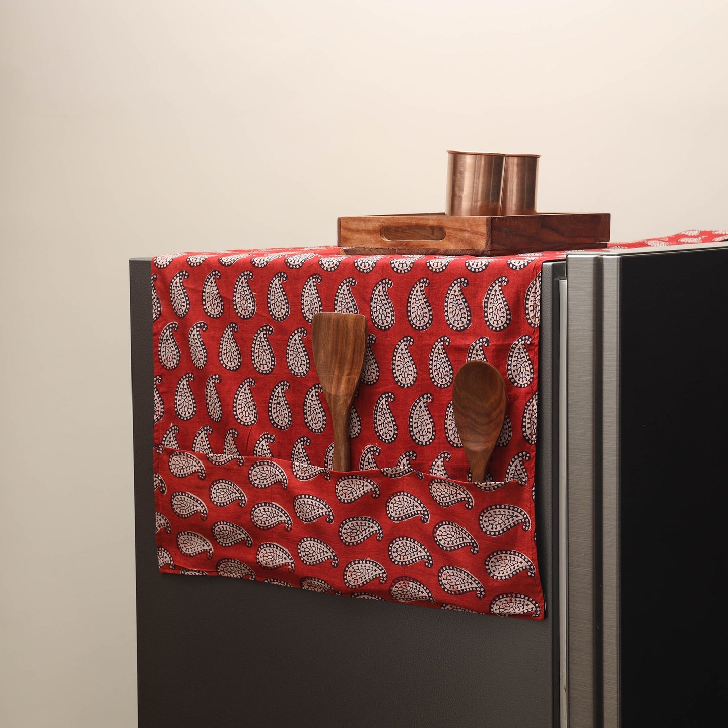 Handmade fridge top cover with multiple pockets 03