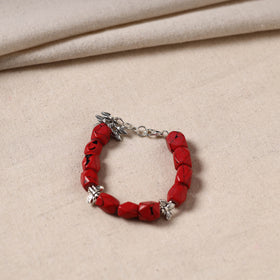 Red - handmade german silver beaded bracelet 04