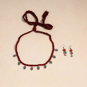 Red - handmade german silver necklace set 05 - handcrafted