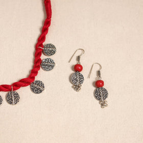Red - handmade german silver necklace set 08 - handcrafted