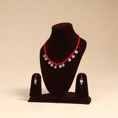 Red - handmade german silver necklace set 08 - handcrafted