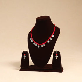 Red - handmade german silver necklace set 08 - handcrafted