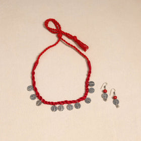 Red - handmade german silver necklace set 08 - handcrafted