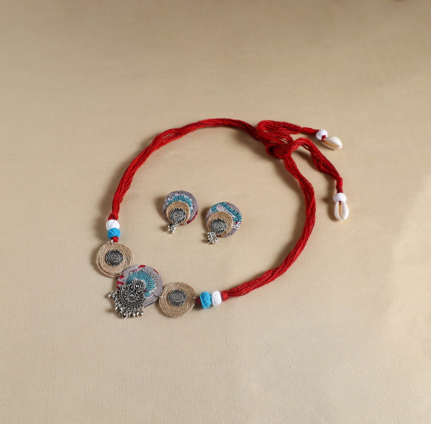  Handmade GS Jute Fabart Necklace Set