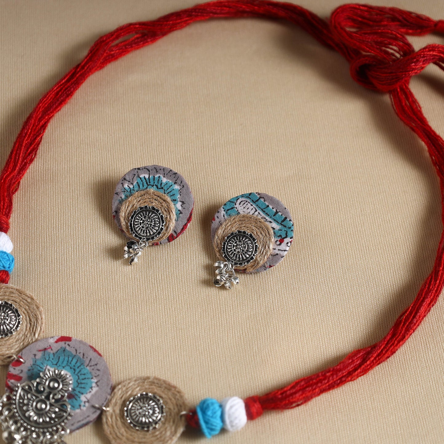  Handmade GS Jute Fabart Necklace Set