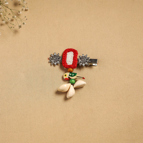 Handmade gs shell & thread work hair clip 31 - handcrafted