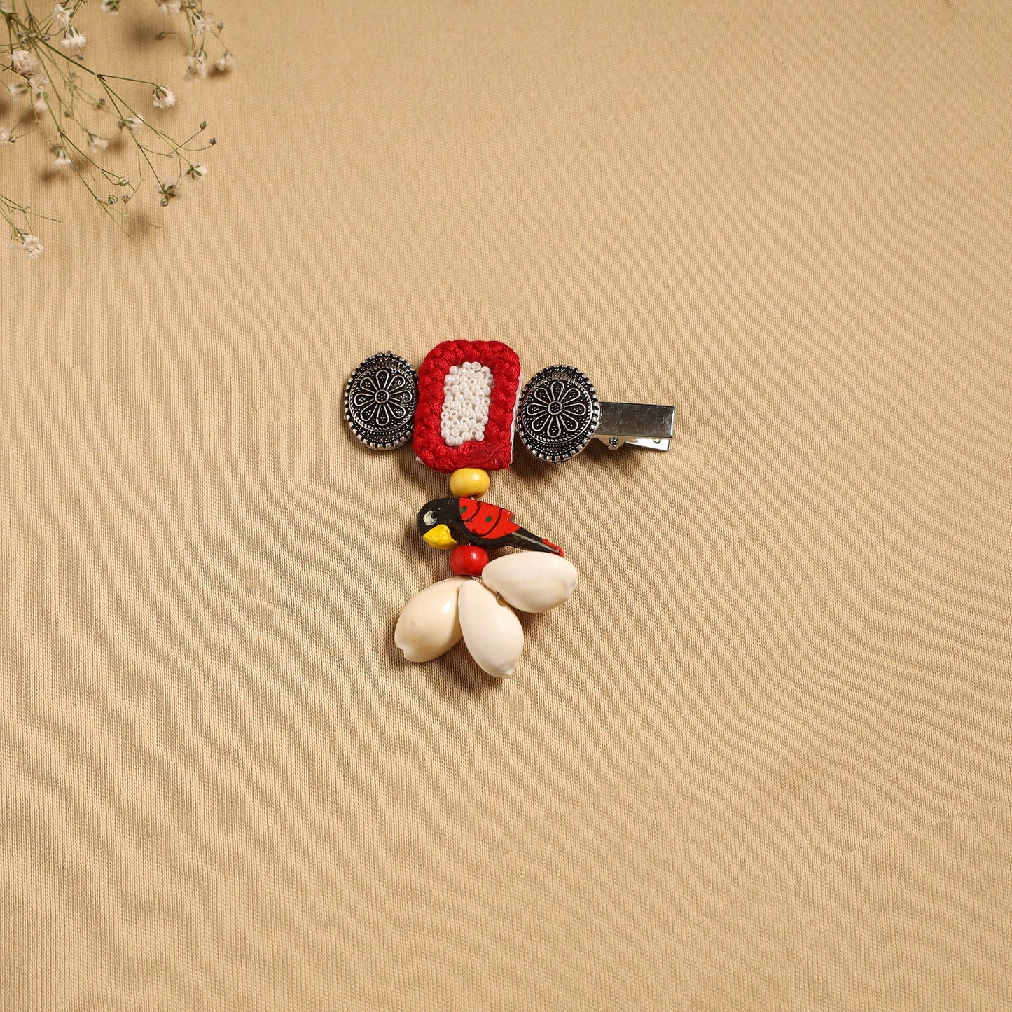 Handmade gs shell & thread work hair clip 42 - handcrafted