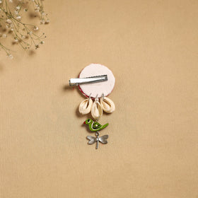 Handmade gs shell & thread work hair clip 54 - handcrafted