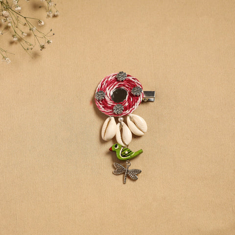 Handmade gs shell & thread work hair clip 54 - handcrafted