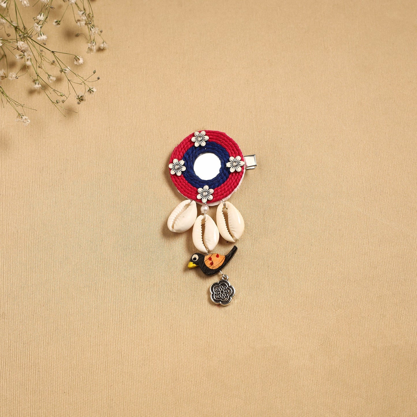 Handmade gs shell & thread work hair clip 55 - handcrafted