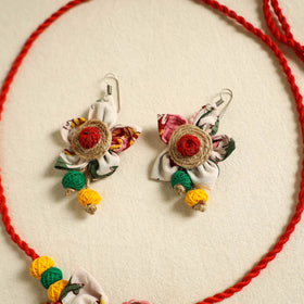 Red - handmade jute fabart necklace set 21 - handcrafted