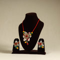 Red - handmade jute fabart necklace set 21 - handcrafted