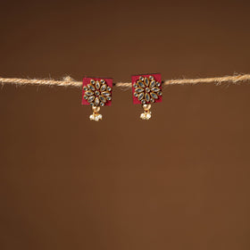 Red - handmade kundan work earrings 27 - handcrafted