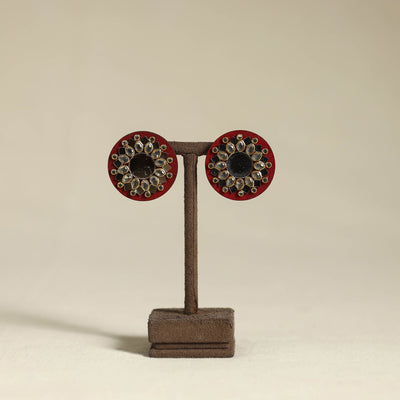 Red - handmade kundan work earrings 45 - handcrafted