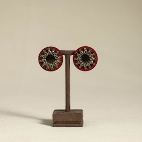 Red - handmade kundan work earrings 45 - handcrafted