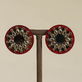 Red - handmade kundan work earrings 45 - handcrafted