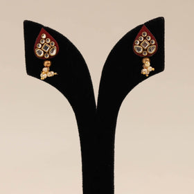 Red - handmade kundan work earrings 85 - handcrafted