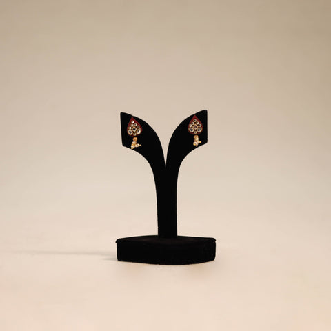 Red - handmade kundan work earrings 85 - handcrafted