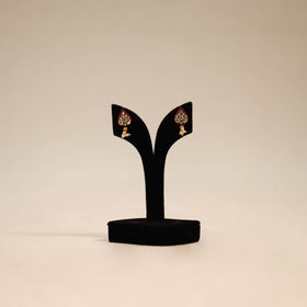 Red - handmade kundan work earrings 85 - handcrafted