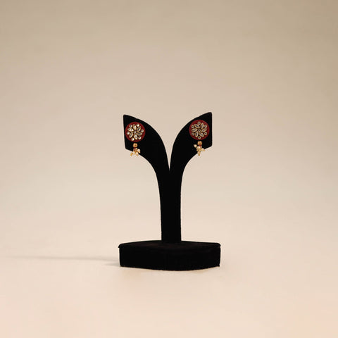 Red - handmade kundan work earrings 87 - handcrafted