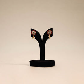 Red - handmade kundan work earrings 87 - handcrafted