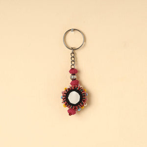 Red Handmade Lambani Embroidery Mirror Work Keychain 