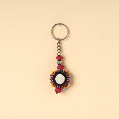 Red Handmade Lambani Embroidery Mirror Work Keychain 