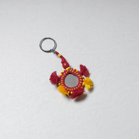 Red Handmade Mirror & Threadwork Keychain by Kailash Patwa 