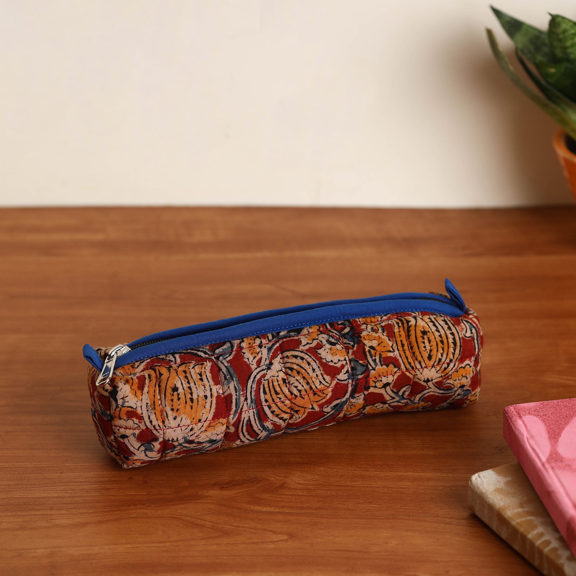 Maroon - Handmade Quilted Cotton Pencil Pouch 10
