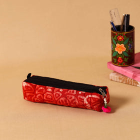 Red Handmade Quilted Cotton Pencil Pouch