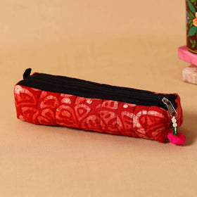 Red Handmade Quilted Cotton Pencil Pouch