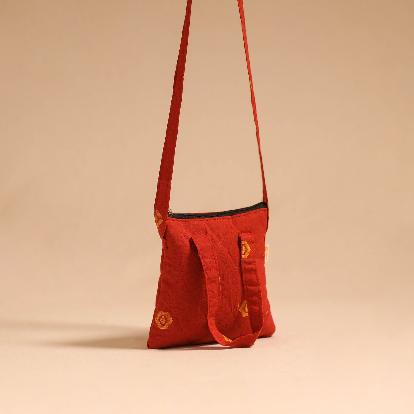 Red - handmade quilted cotton sling bag 70 - handcrafted